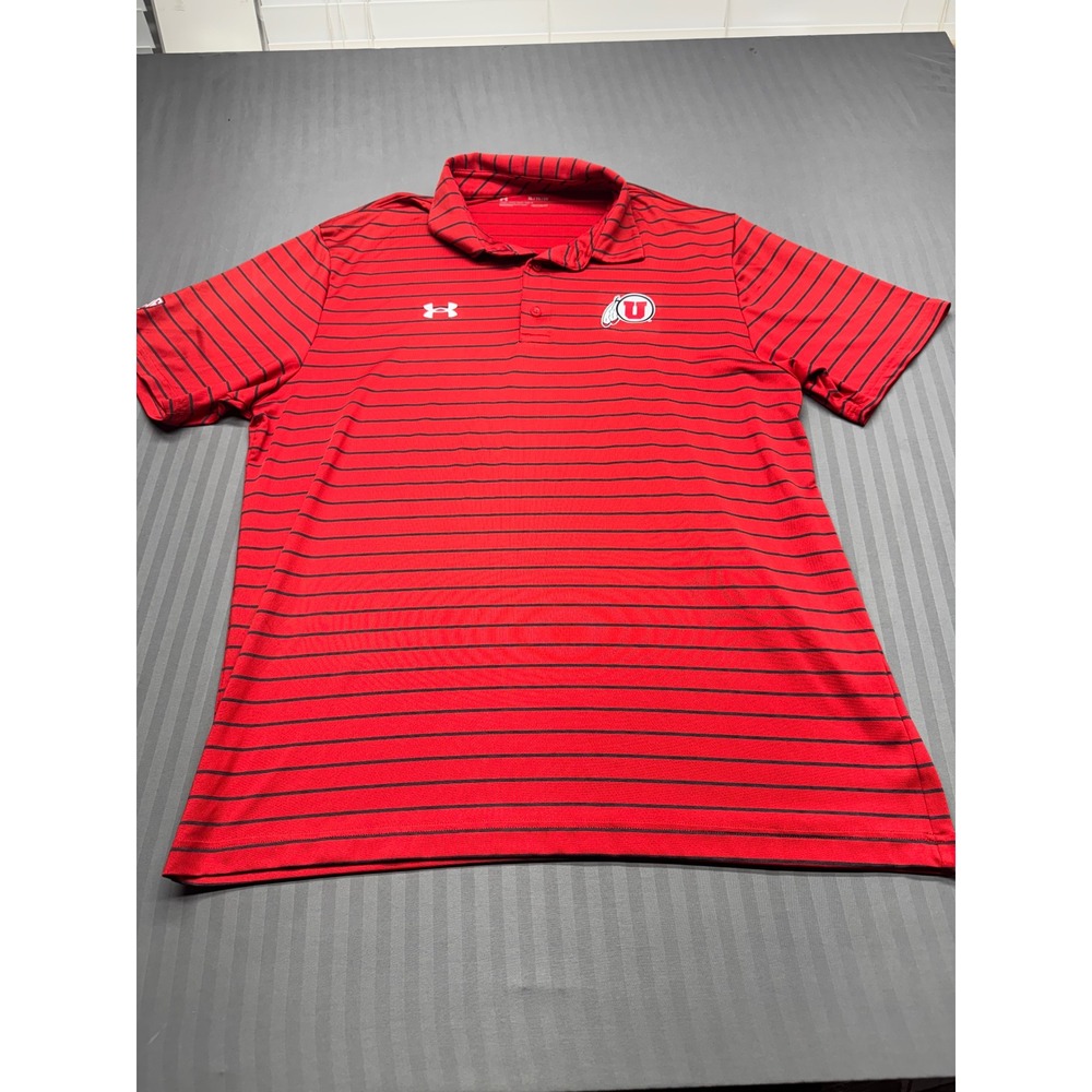 Under Armour Utah Utes Mens XL Red Striped HeatGear Pac-12 Performance Polo